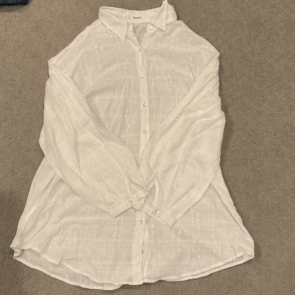 Vitamin A White Sheer Stripe Button-Down Shirt 0302